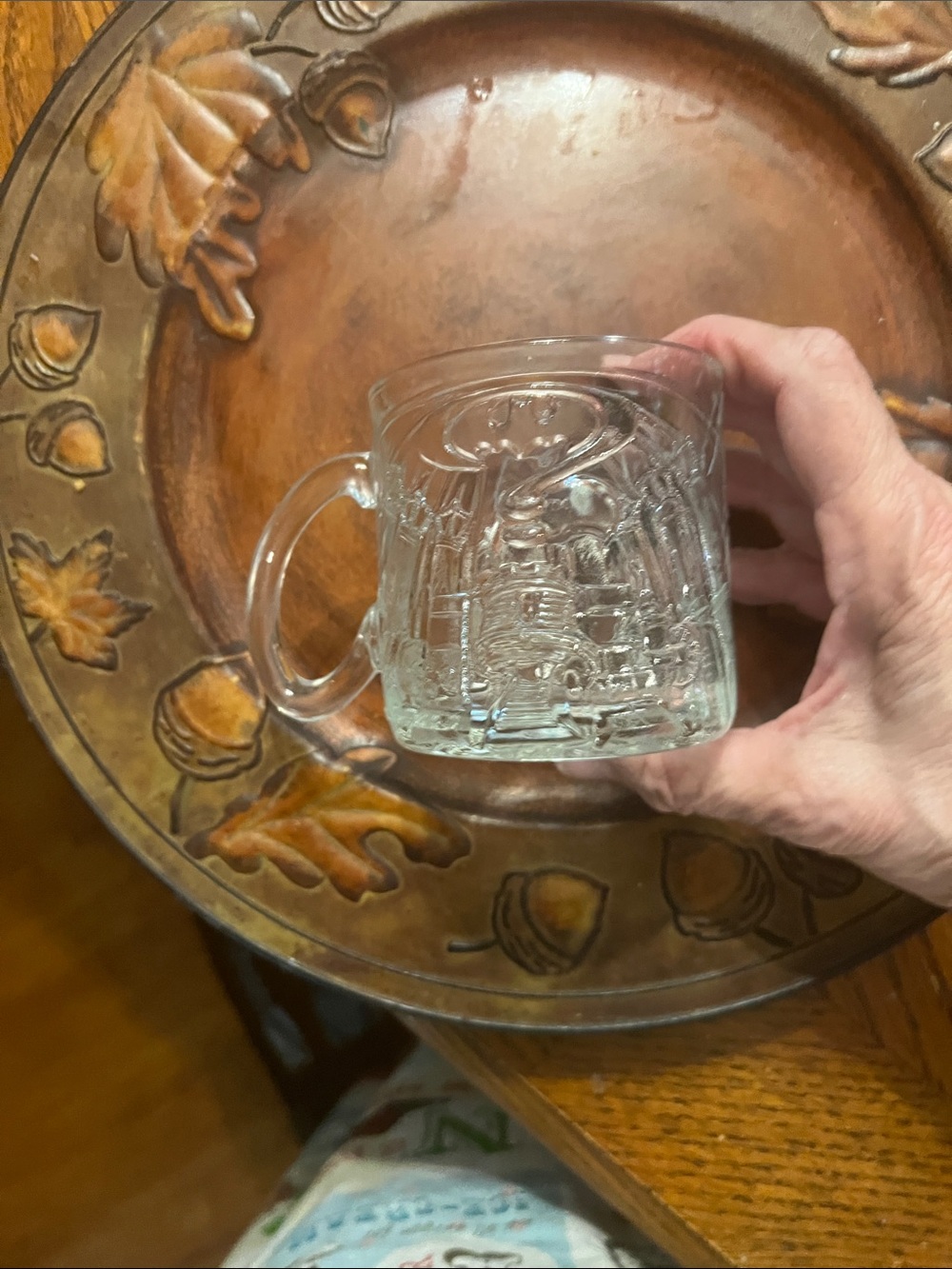 McDonald's  1995 Batman Forever Glass Embossed Mug with Handle - Transparent